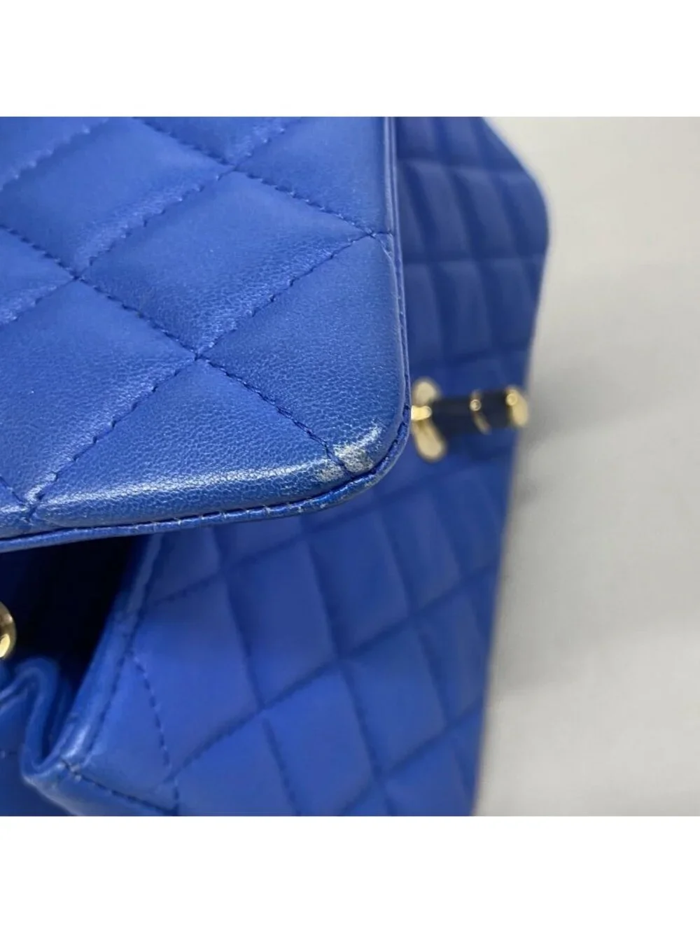 Chanel Shoulder Bag Mini Quilted Lambskin Blue Gold